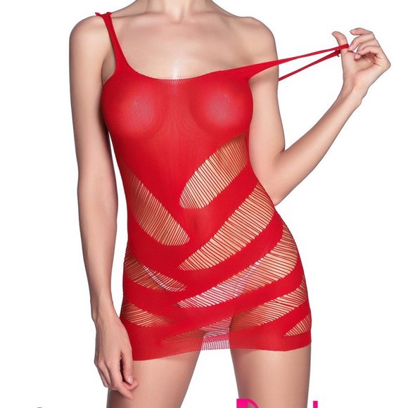 Red Sexy Striped Cutout Mini Chemise Dress - Picture 5 of 8